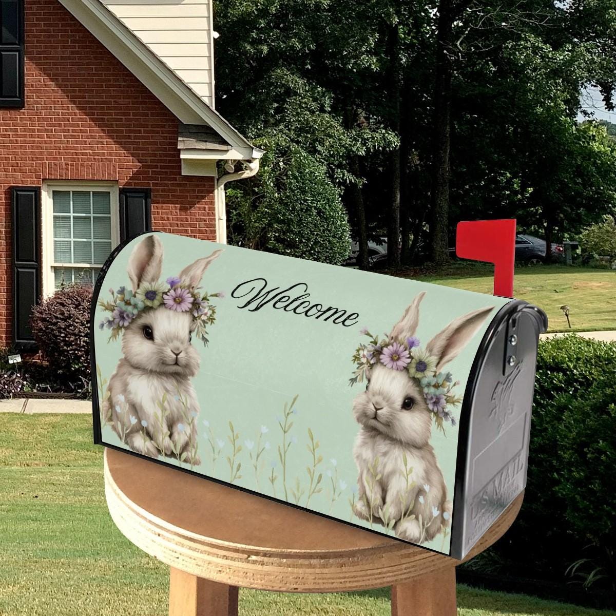 Bunny Magnetic Mailbox Cover - Easter Decoration for Outdoor Home Decor