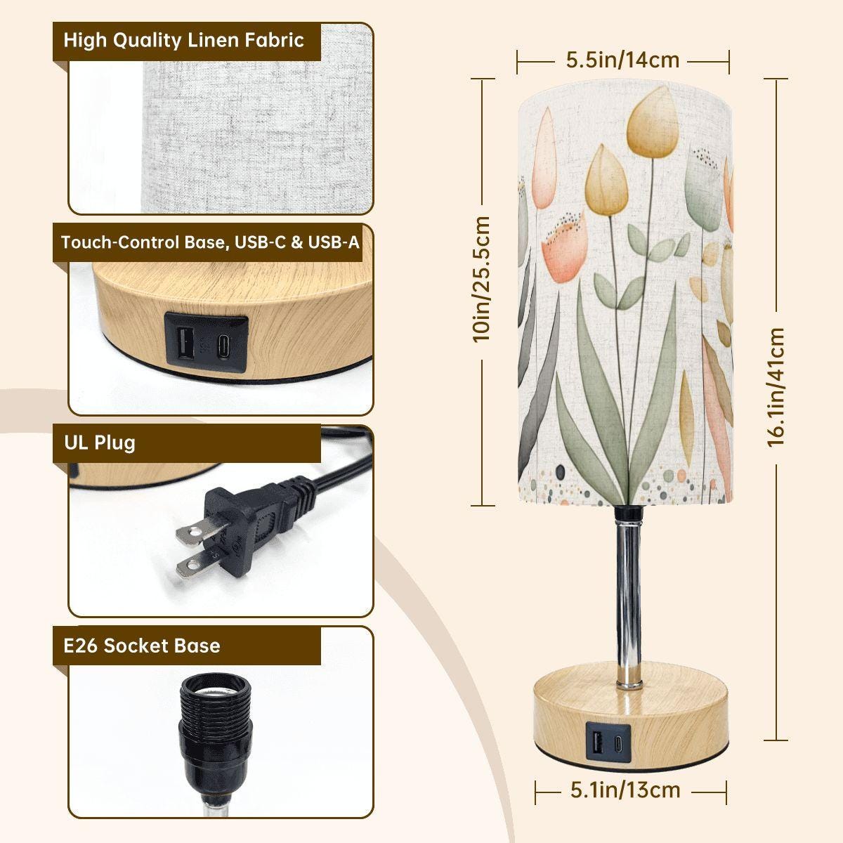 Floral Touch USB Nightstand Lamp: Ambient Bedside Illumination for Bedroom Decor