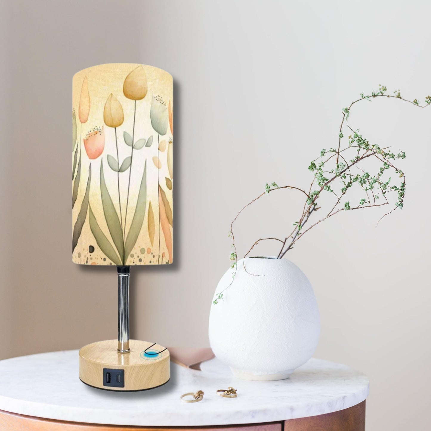 Floral Touch USB Nightstand Lamp: Ambient Bedside Illumination for Bedroom Decor