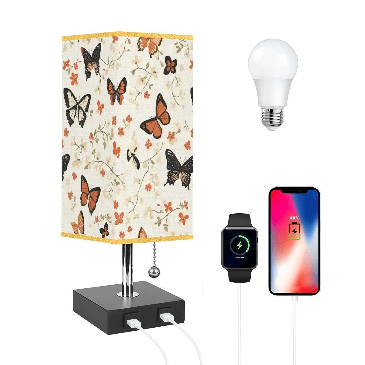 Butterfly Table Lamp with USB Port and Gold Accent for Modern Home Decor