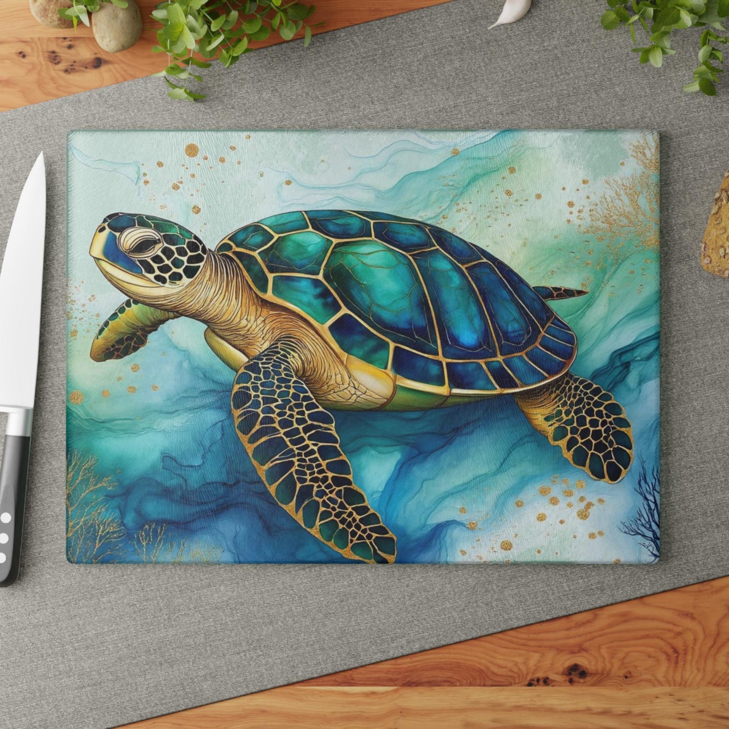 Sea Turtle Glass Cutting Board: Ocean-Inspired Kitchen Decor for Beach Homes and Coastal Kitchens