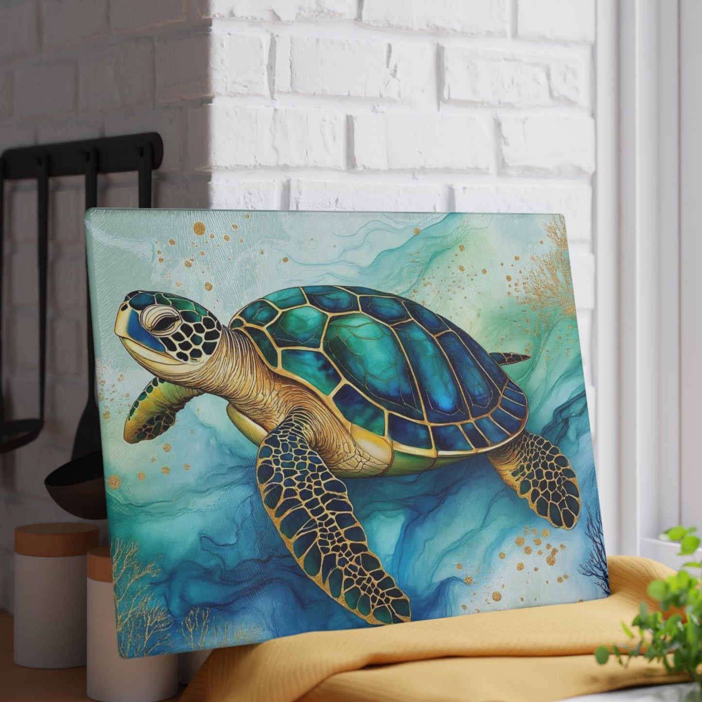 Sea Turtle Glass Cutting Board: Ocean-Inspired Kitchen Decor for Beach Homes and Coastal Kitchens