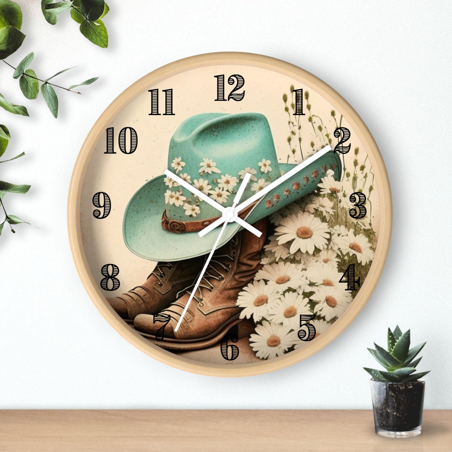 Floral Cowgirl Wall Clock – Rustic Western Home Decor