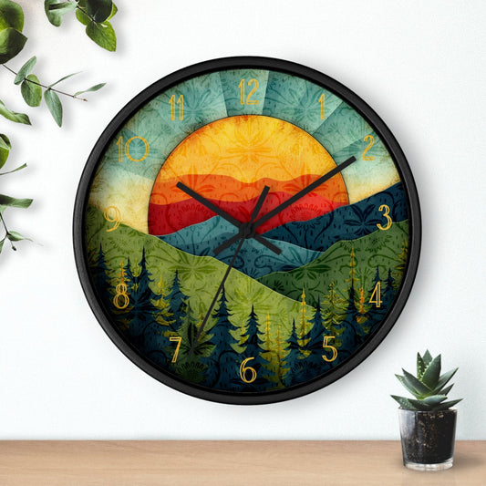 Sunset Mountain Wall Clock: Silent Wooden Home Decor