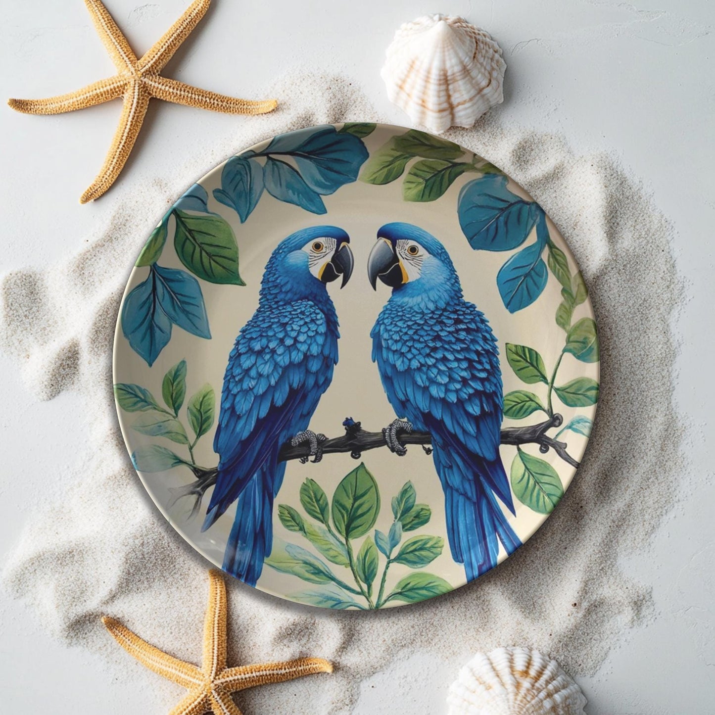 Tropical Parrot ThermoSaf (Polymer) Dinnerware Set: Colorful Exotic Bird Plates for Festive Dining