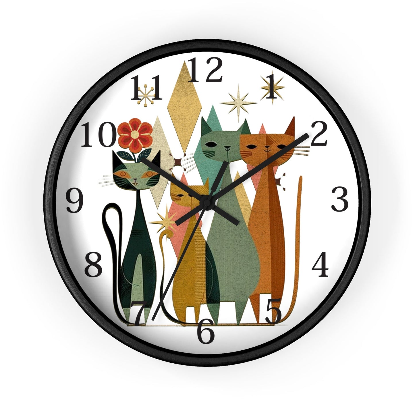 Handmade Playroom Cat Wall Clock, Silent Wood And Plexiglass, Retro Decor