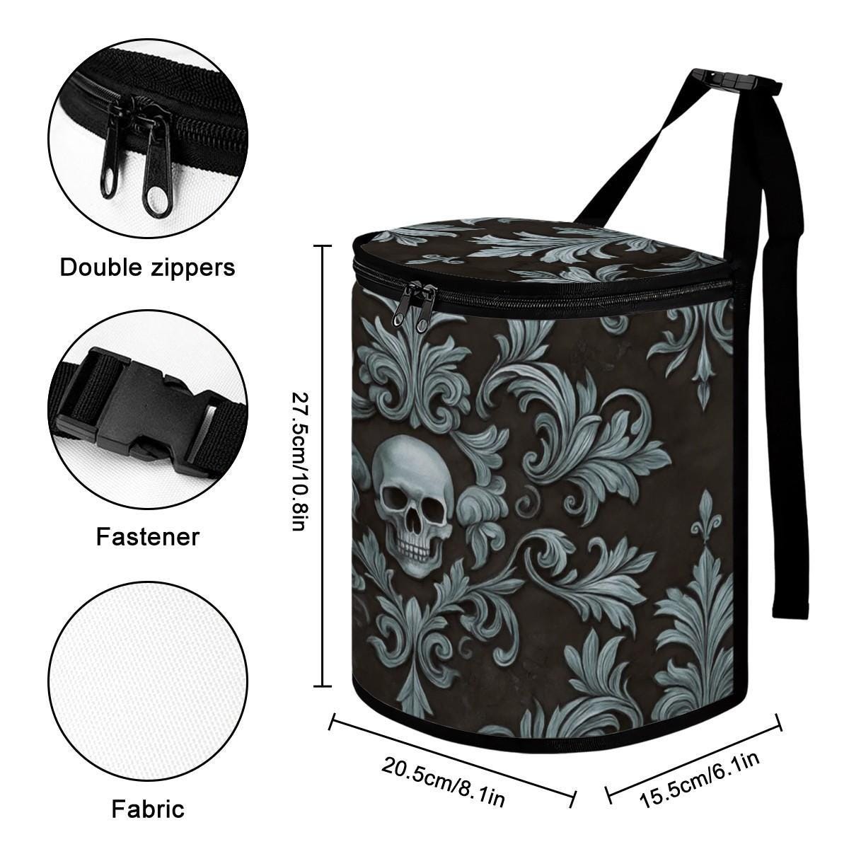 Skull-Themed Black Bucket Car Trash Container: Stylish Vehicle Waste Organizer for Neat Interiors