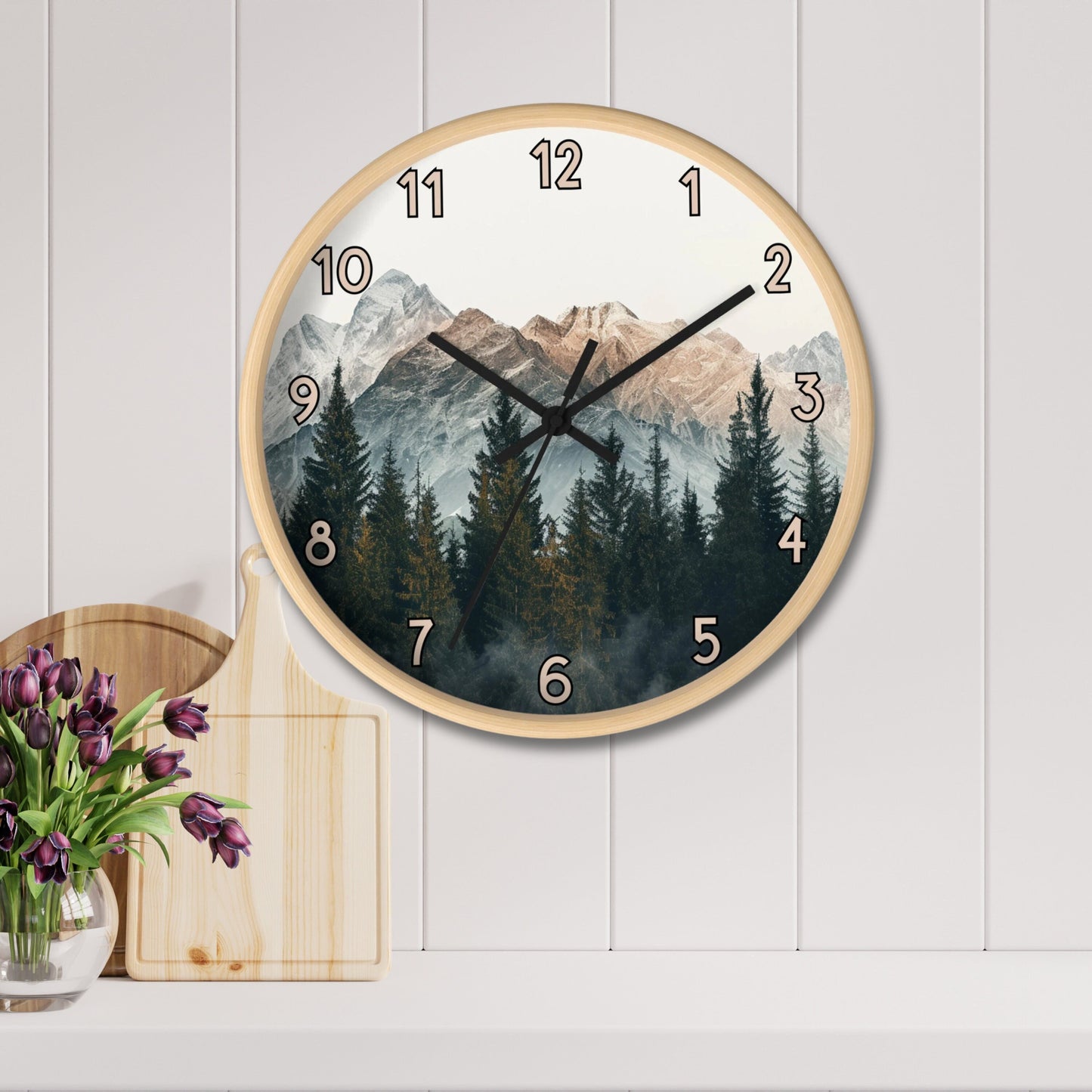Mountain Wall Clock: Modern Farmhouse Decor for Cabin, Home & Anniversary Gifts