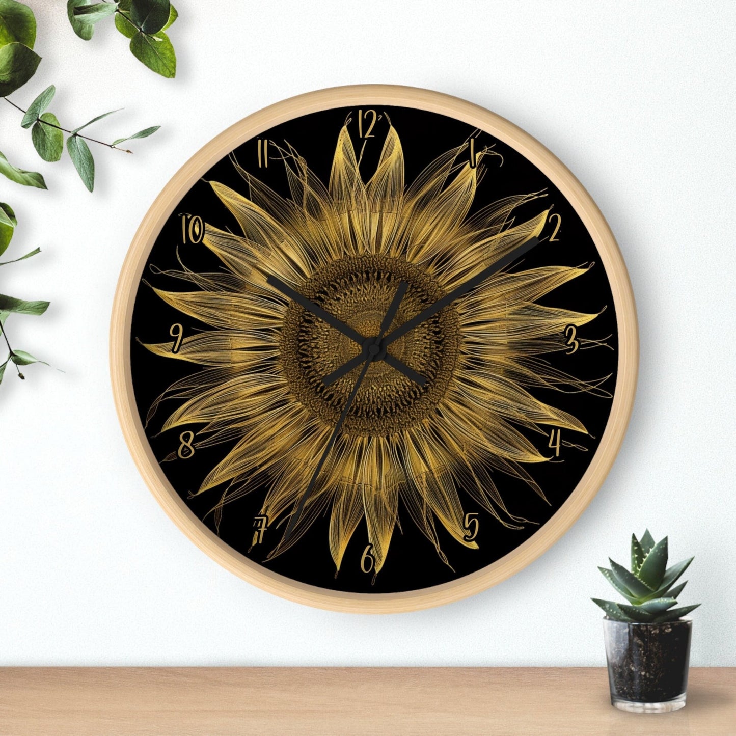 Sunflower Wall Clock: Silent Wooden Frame, Floral Home Decor