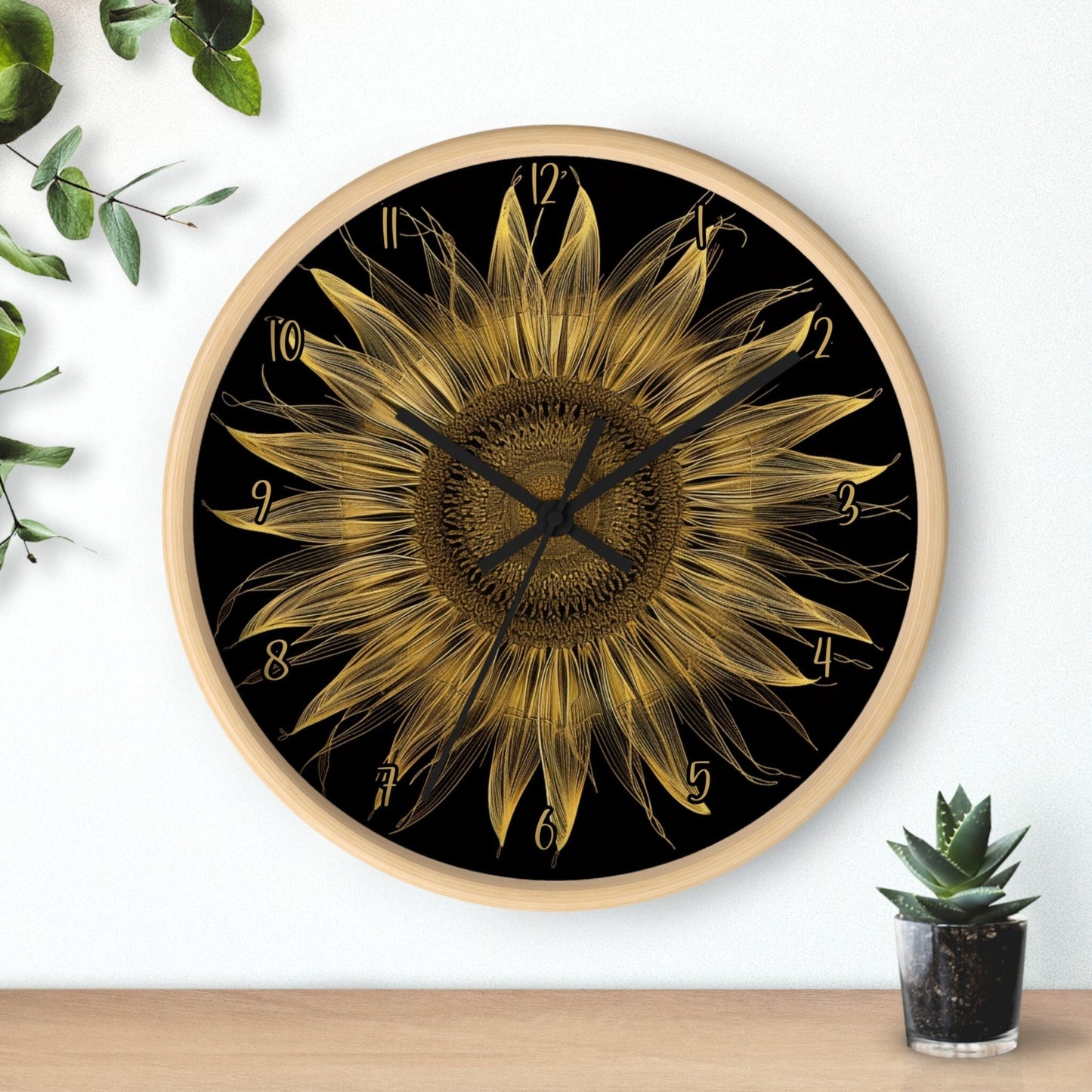 Sunflower Wall Clock: Silent Wooden Frame, Floral Home Decor