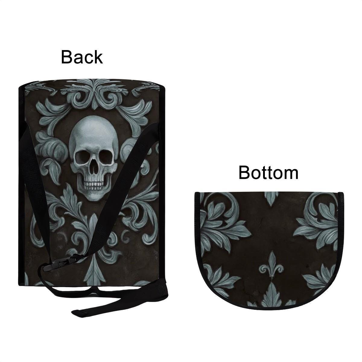 Skull-Themed Black Bucket Car Trash Container: Stylish Vehicle Waste Organizer for Neat Interiors