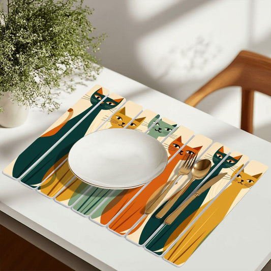 Vintage-Inspired Feline Dish Drying Pad: Absorbent Kitchen Counter Protector for Cat Lovers