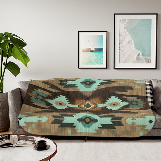 Southwest Native Sherpa Throw Blanket - Bohemian Home Decor Gift Cozy Lightweight Geometric Pattern