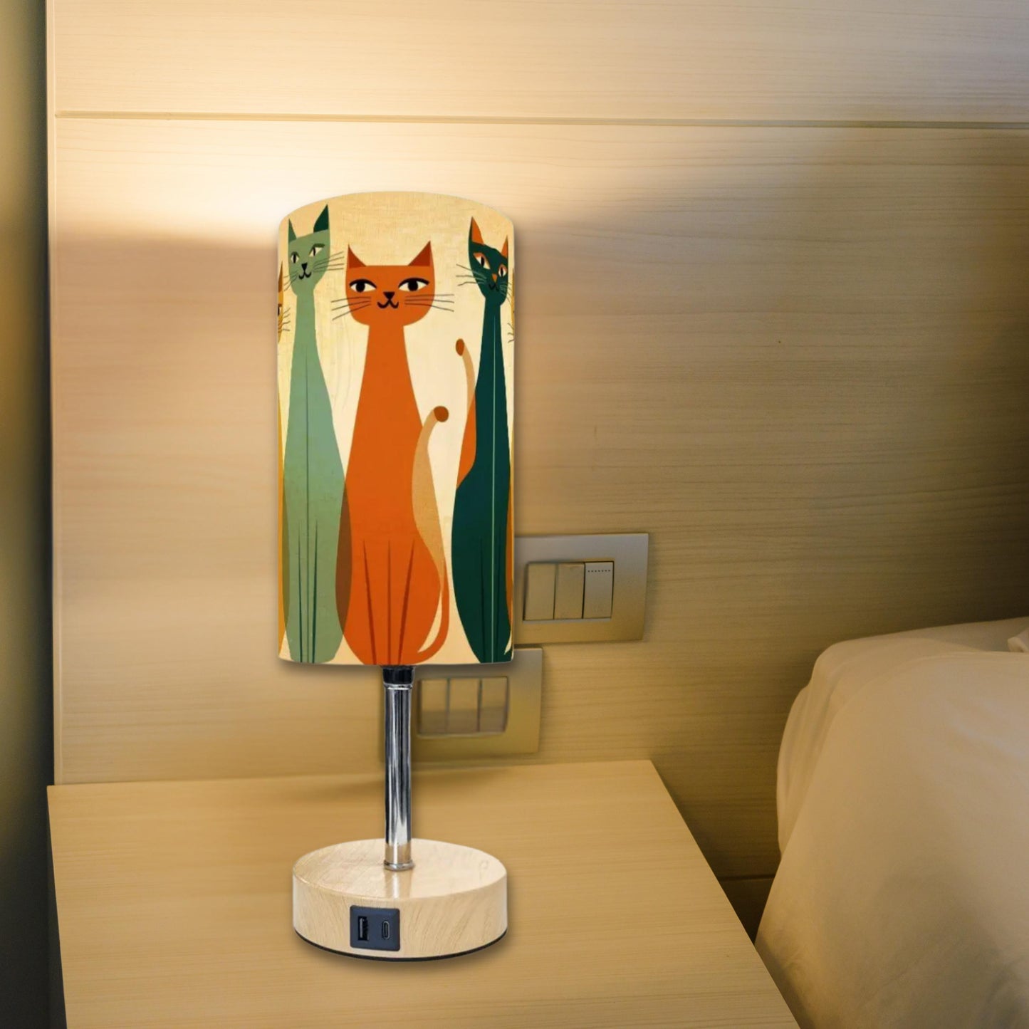 Cat Touch Lamp with USB Charging Port, Vintage-Inspired Design for Nightstand