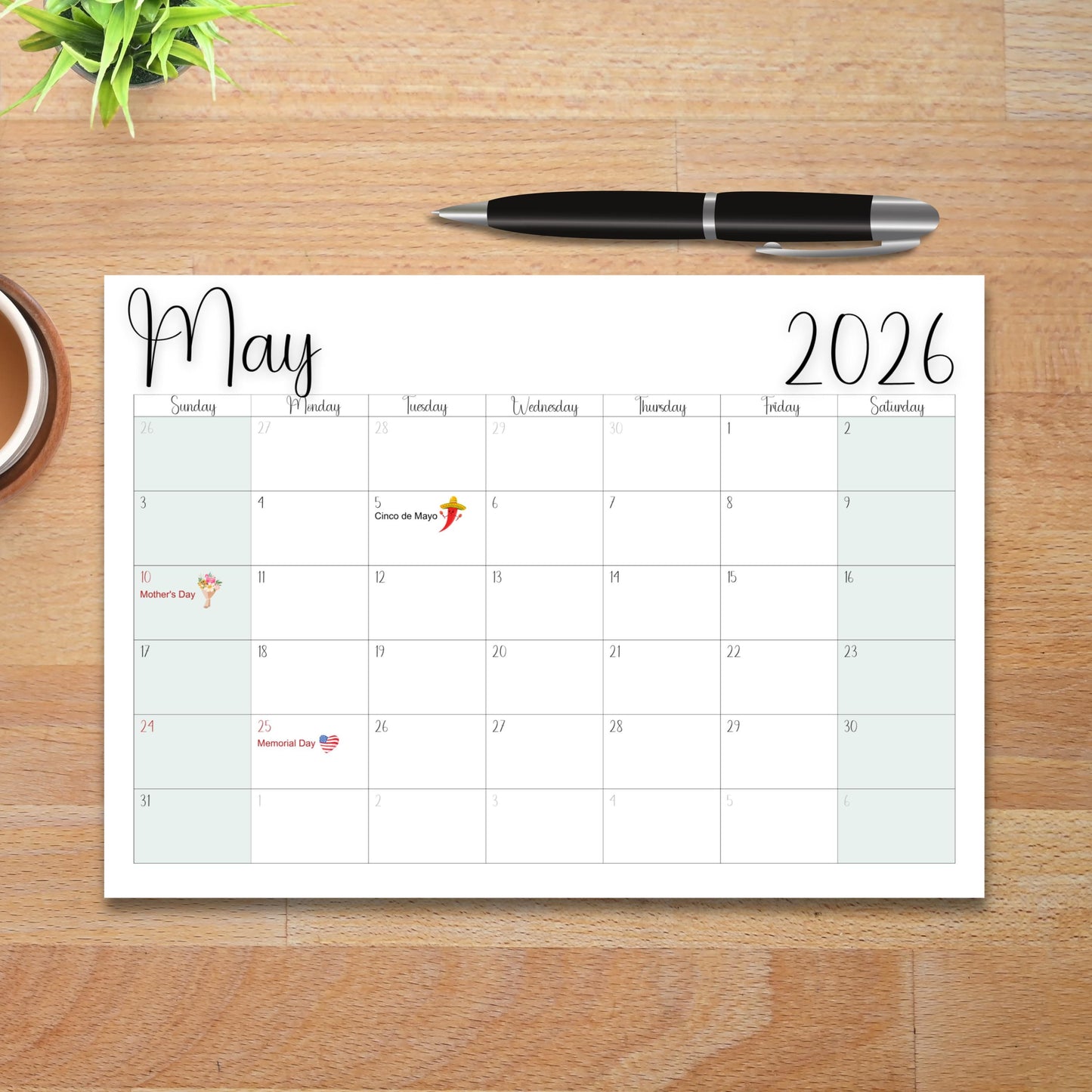 2026 Editable Monthly Calendar Bundle: Minimalist Printable Planner for Work & School (PDF Download)