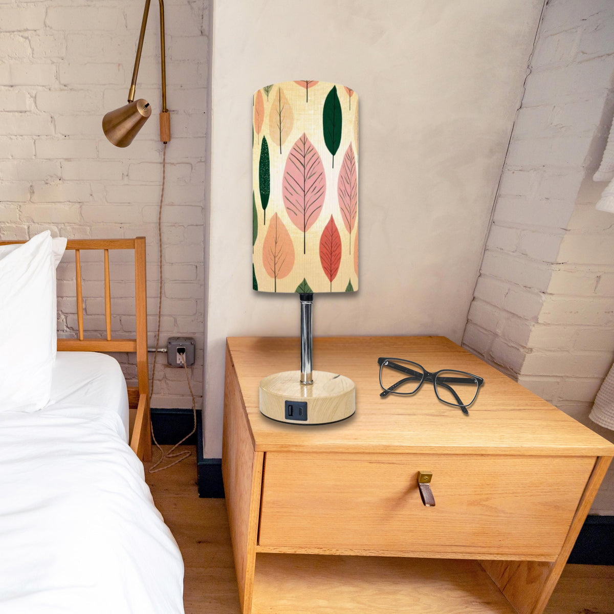 Leaf Touch Sensor Bedside Lamp with USB Charging Port - Modern Nightstand Light