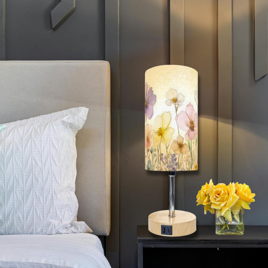 Floral Touch-Sensitive Nightstand Lamp with USB Charging Port - Elegant Bedroom Lighting