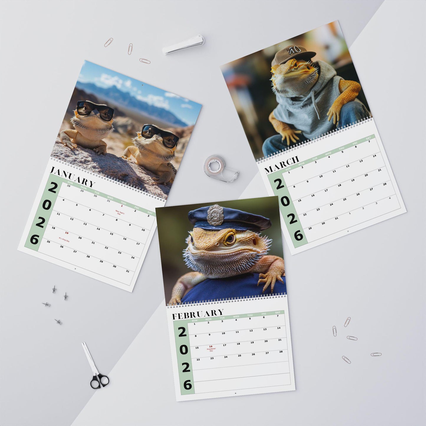 2026 Bearded Dragon Wall Calendar: Monthly Planner, Reptile Lover Gift, Home Office Decor