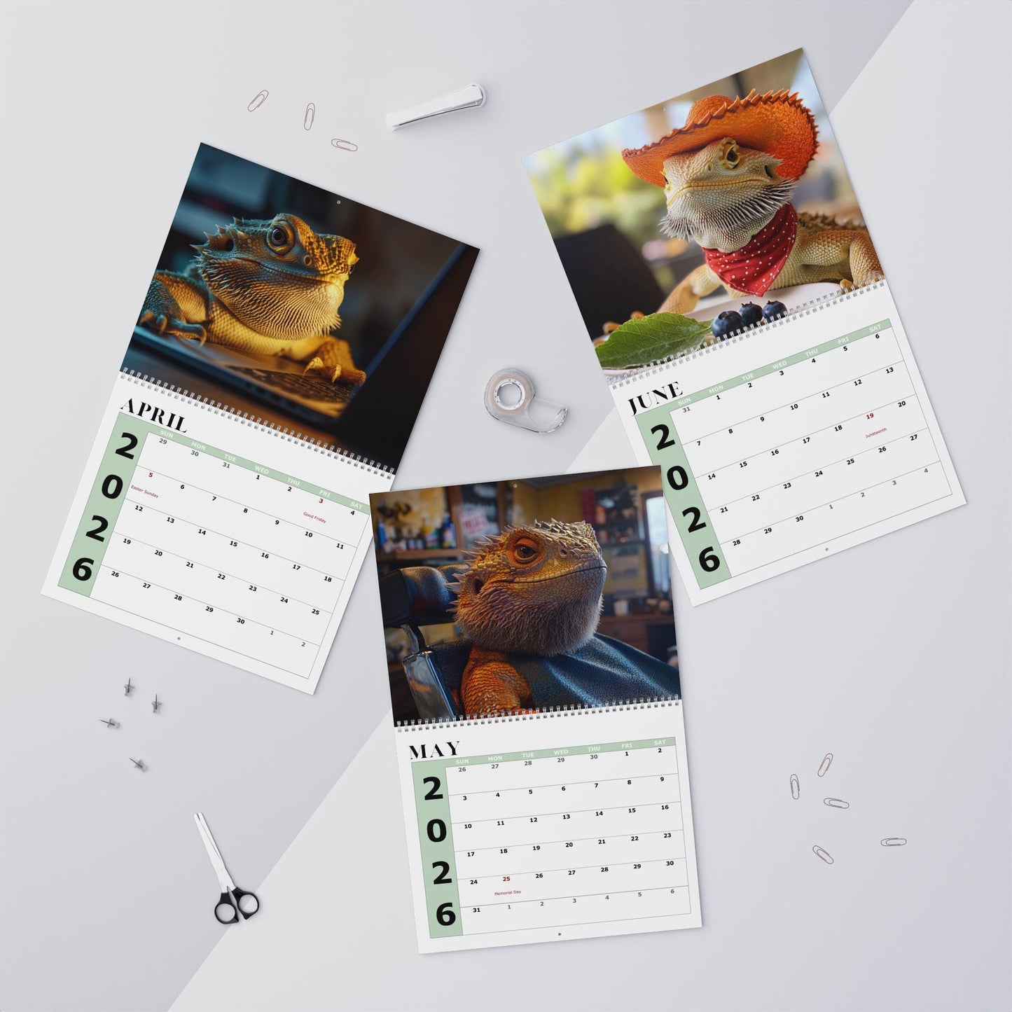 2026 Bearded Dragon Wall Calendar: Monthly Planner, Reptile Lover Gift, Home Office Decor