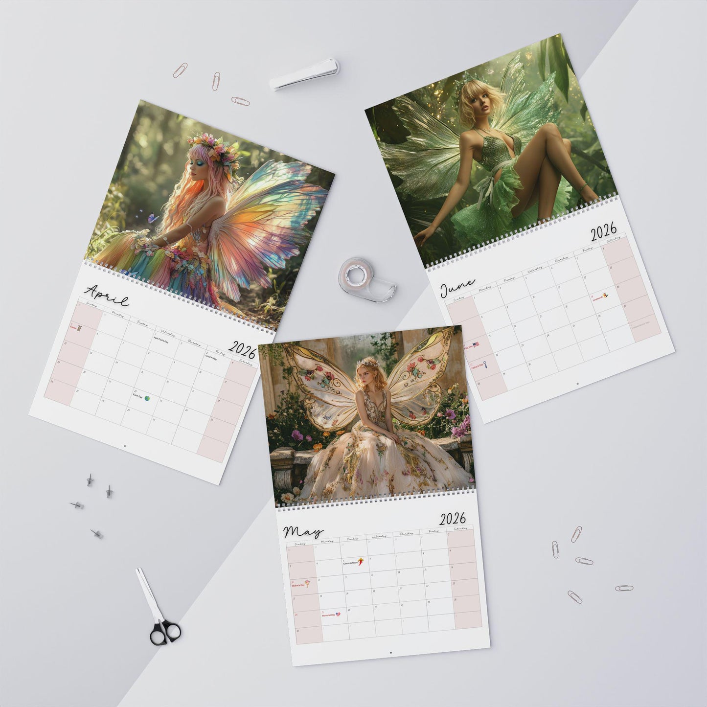 Enchanting Fairy-Themed Monthly Wall Calendar: Inspirational Planner & Nature Art Decor Gift