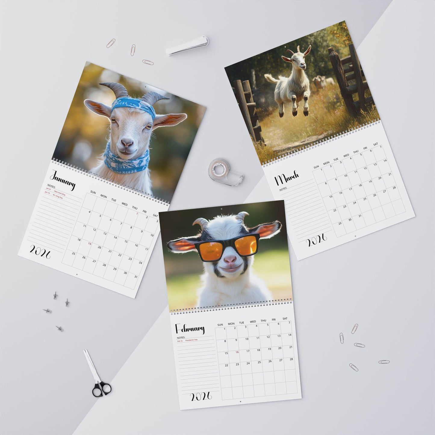 Funny Goat 2026 Wall Calendar: Farm Animal Monthly Planner