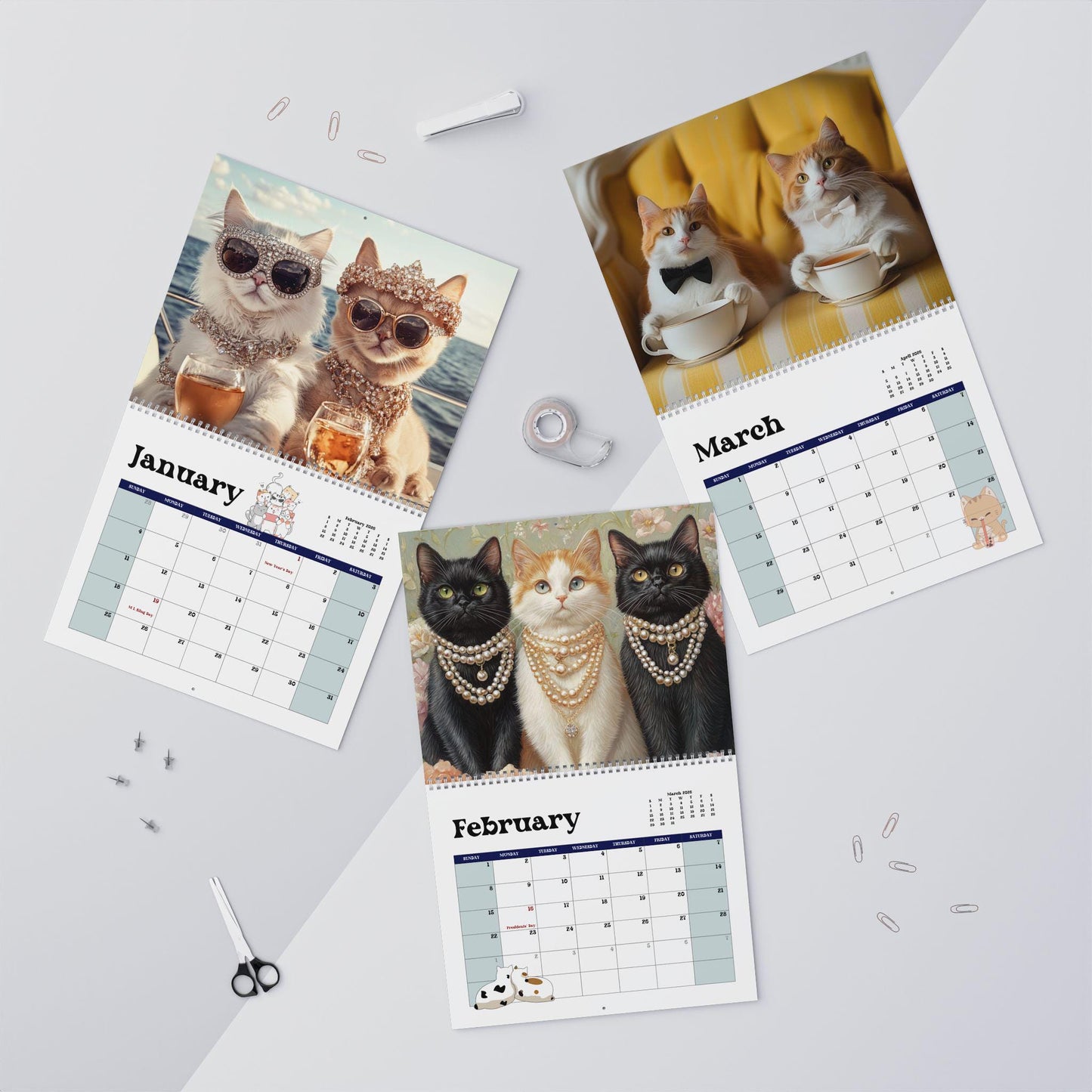 Posh Cat 2026 Wall Calendar: Elegant Kitty Art Home & Office Planner