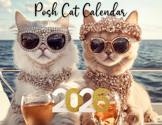 Posh Cat 2026 Wall Calendar: Elegant Kitty Art Home & Office Planner