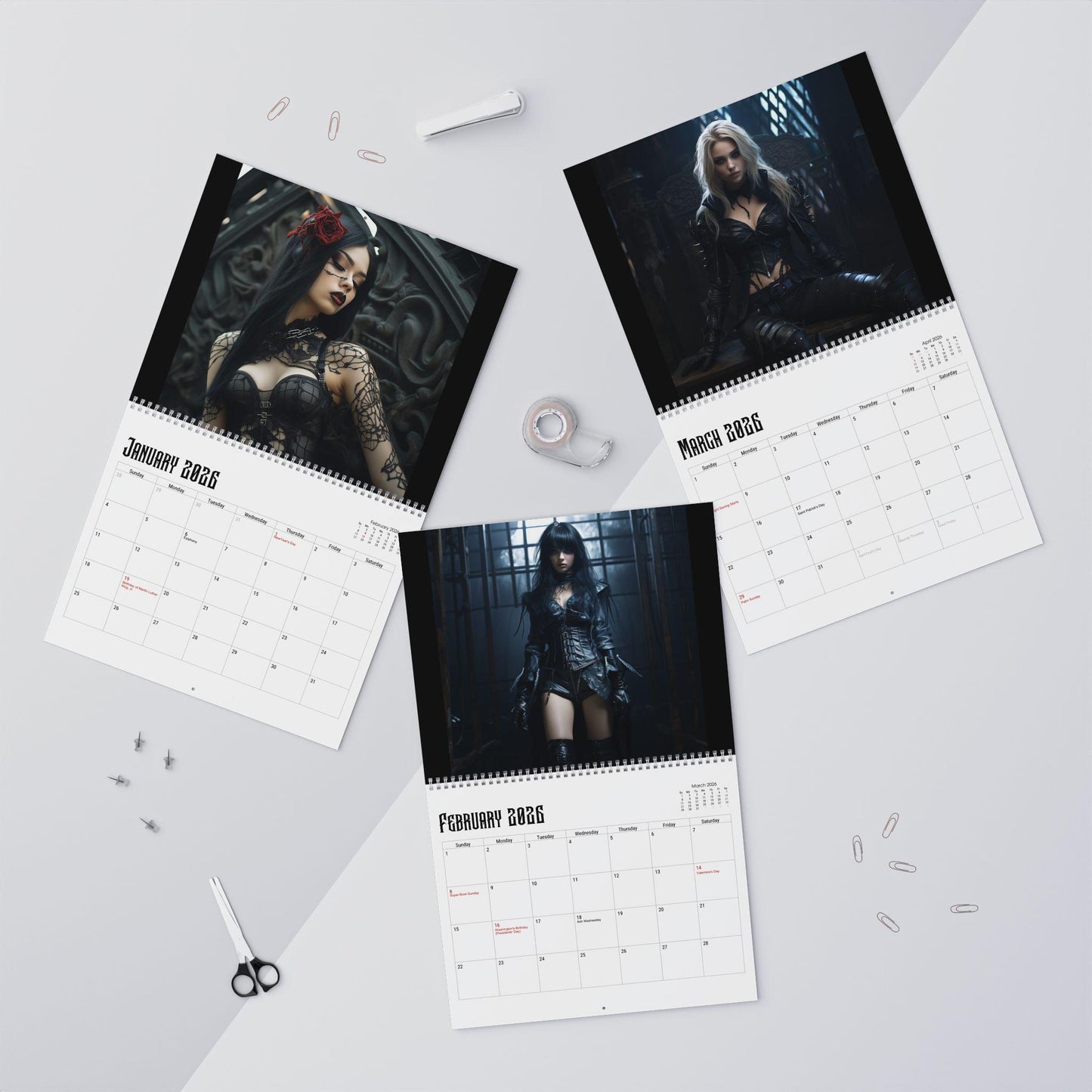 Gothic Women 2026 Wall Calendar: Dark Monthly Planner for Art Lovers & Occult Enthusiasts