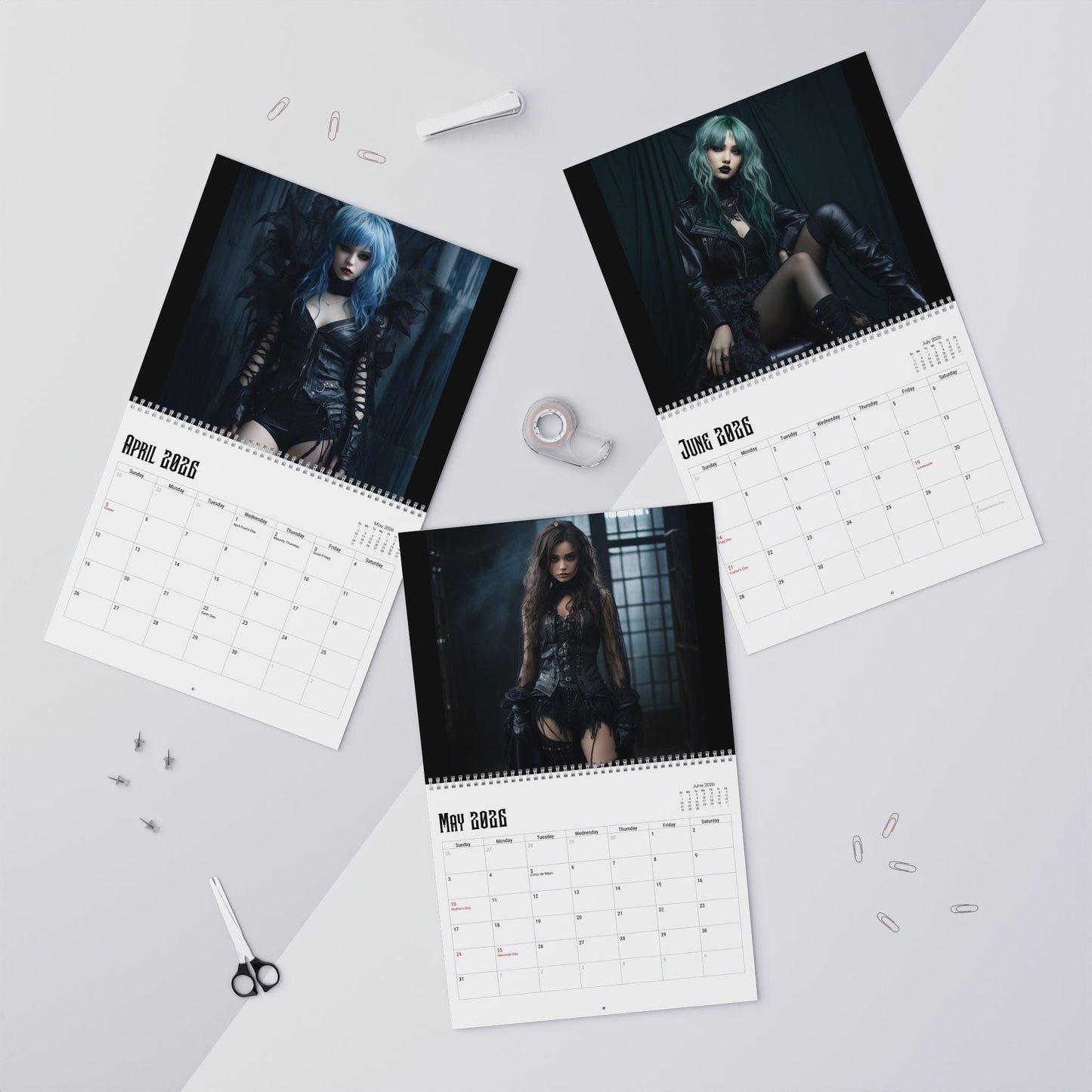Gothic Women 2026 Wall Calendar: Dark Monthly Planner for Art Lovers & Occult Enthusiasts