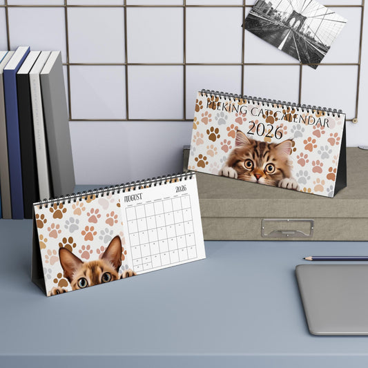 2026 Peeking Cat Desktop Calendar: Whimsical Planner Gift