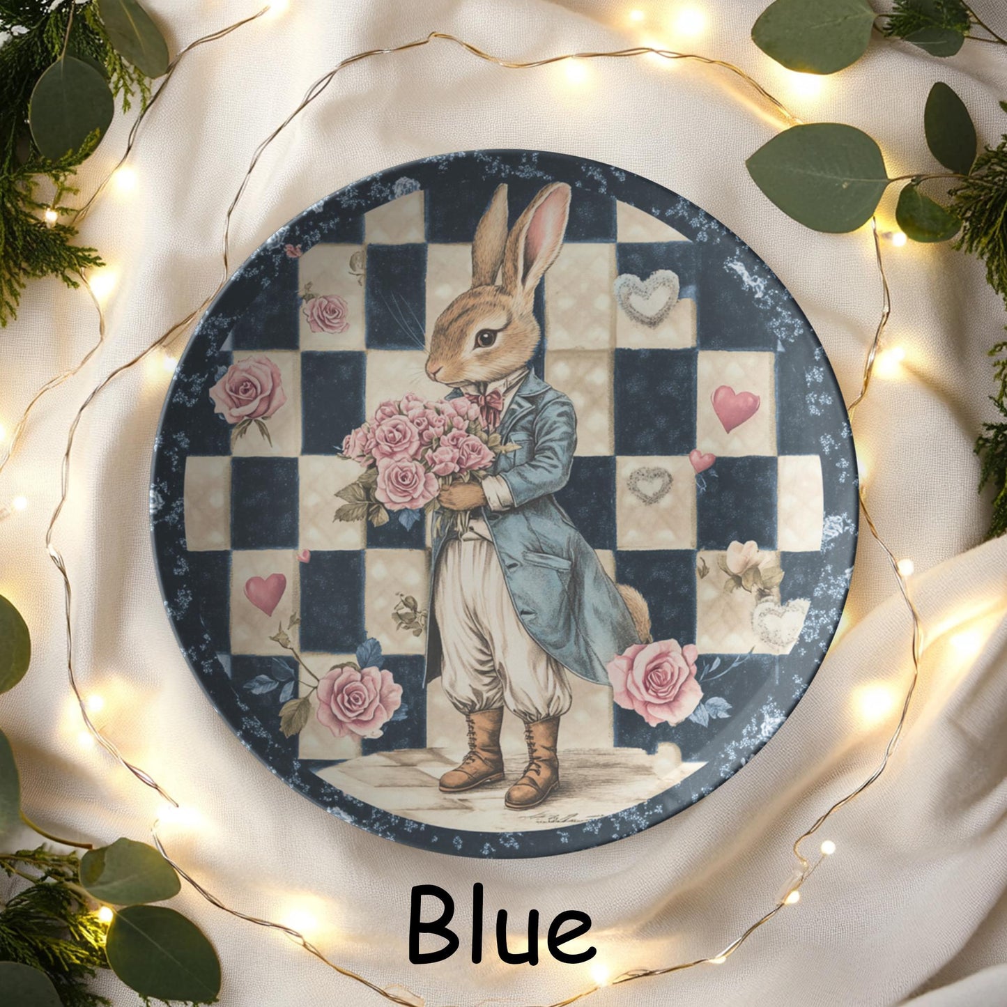 Checkered Rabbit Dinner Plates: Farmhouse ThermoSaf Tableware for Easter & Everyday Dining