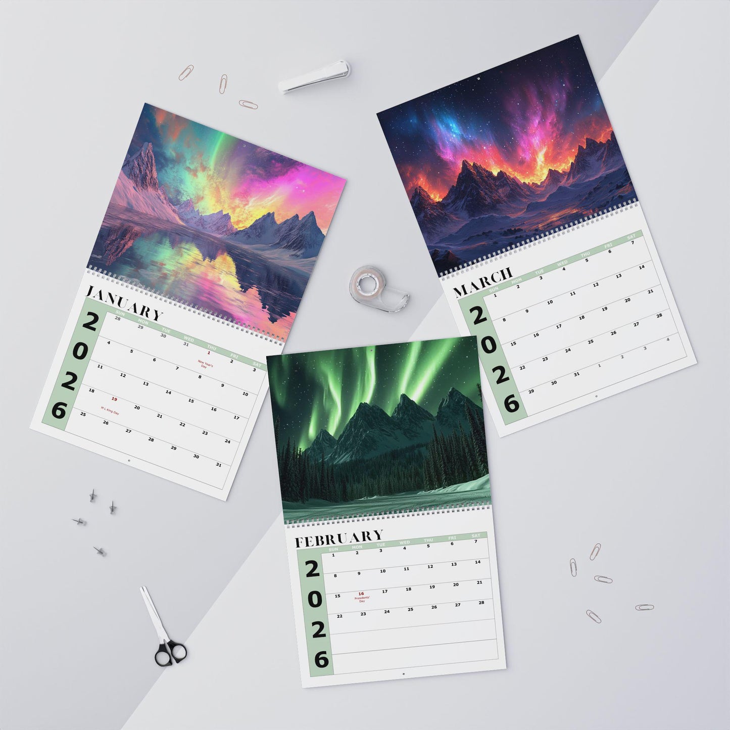 2026 Northern Lights Wall Calendar: Aurora Borealis Monthly Planner with Celestial Night Sky Scenes