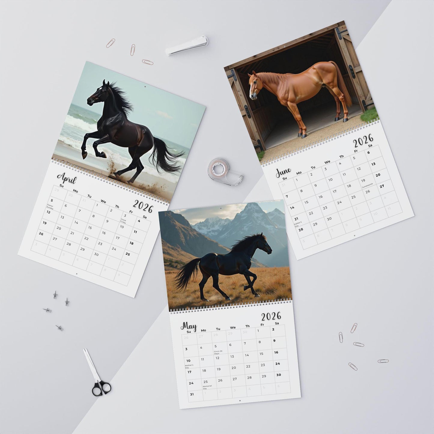 Year of the Horse Calendar, Yearly Planner, Equestrian Decor & Gift for Nature Lovers