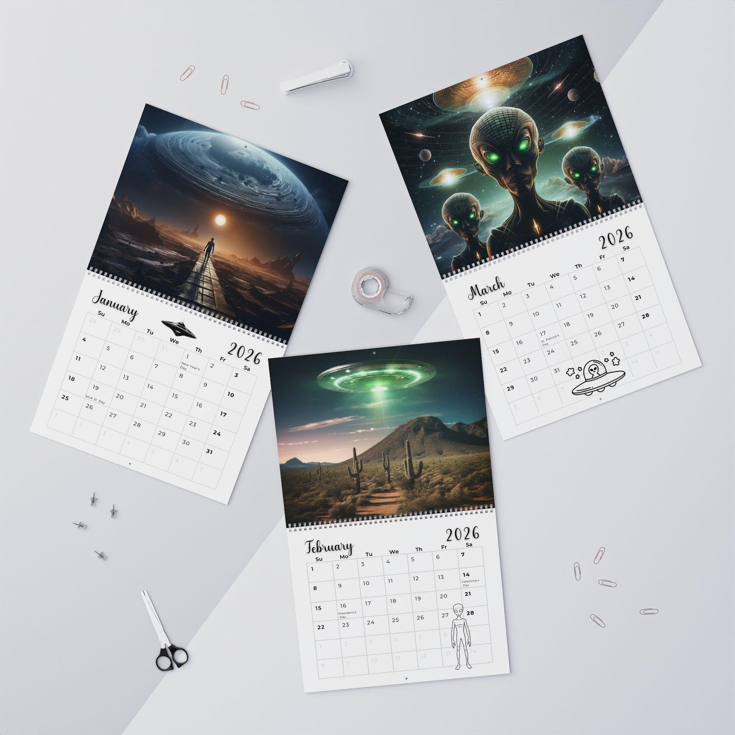2026 Alien Wall Calendar: Sci-Fi Space Monthly Planner - Extraterrestrial Decor for UFO Enthusiasts
