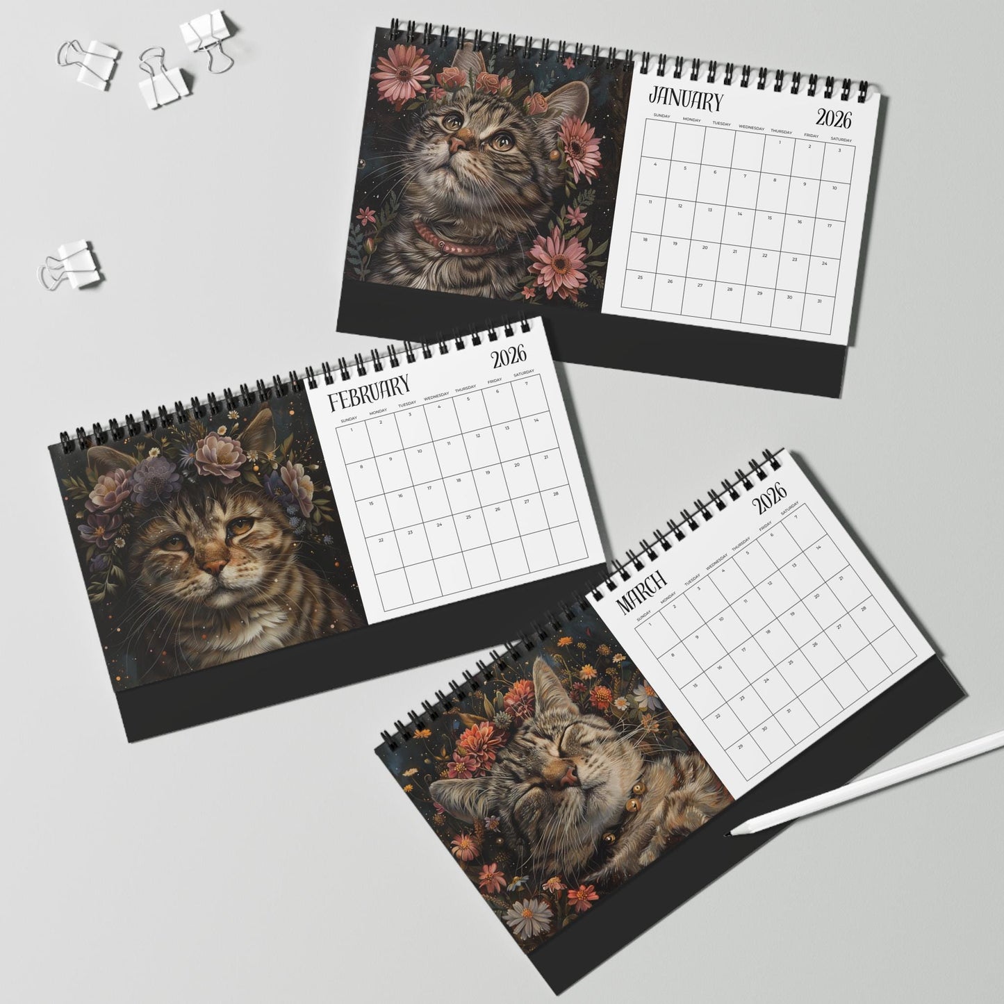 2026 Tabby Cat Desktop Calendar: Monthly Planner for Pet Lovers, Home Office Decor
