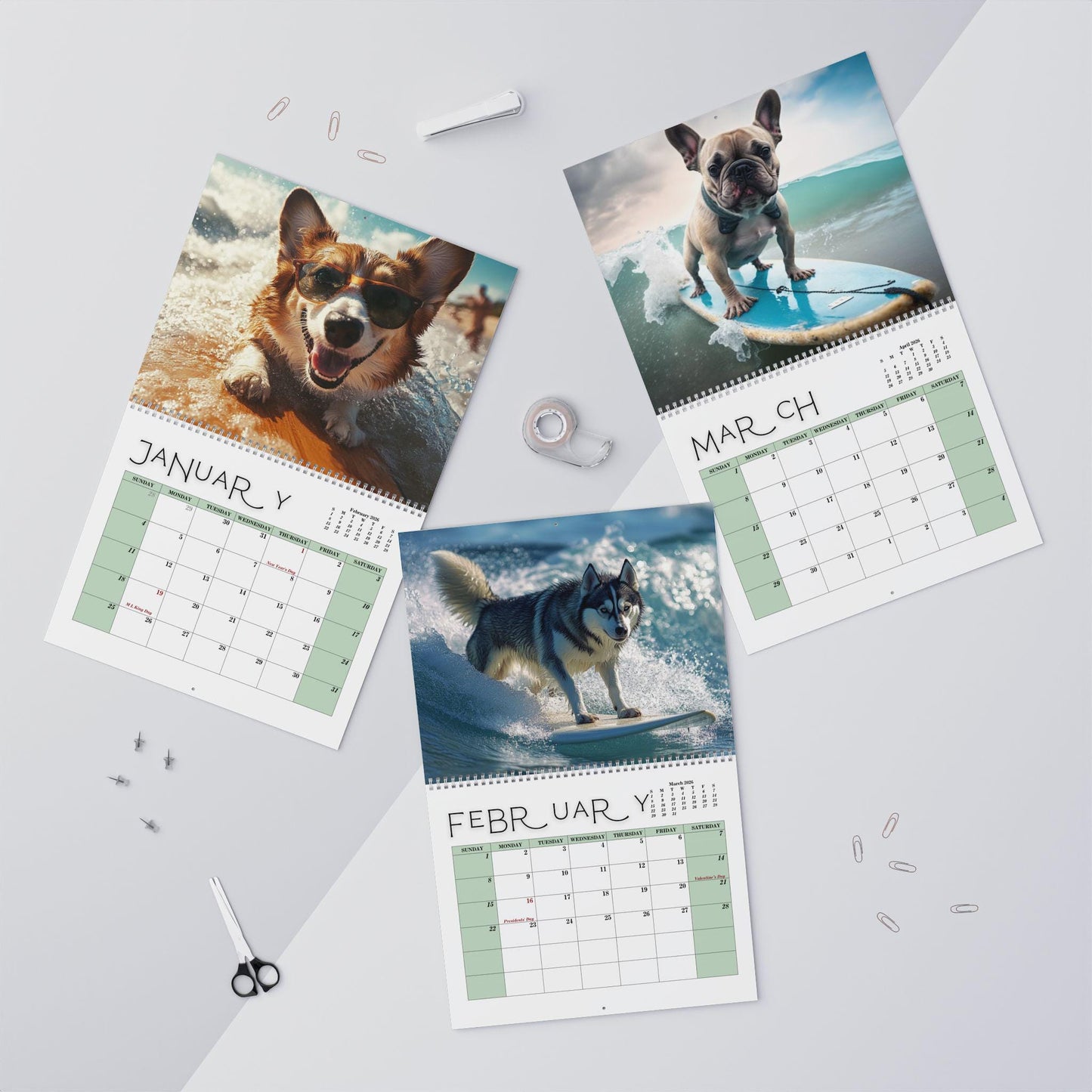 2026 Surfing Dogs Wall Calendar: Custom Pet Photography Gift for Dog Lovers & Beach Enthusiasts