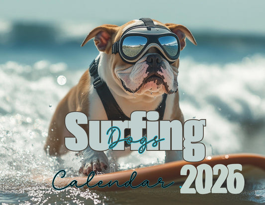 2026 Surfing Dogs Wall Calendar: Custom Pet Photography Gift for Dog Lovers & Beach Enthusiasts