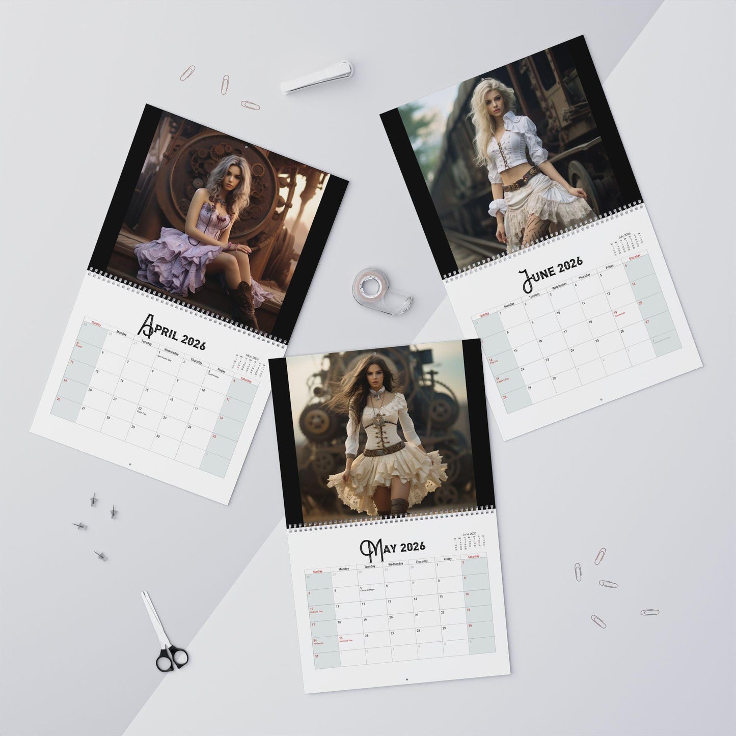 Steampunk Women Yearly Wall Calendar: Stylish Organizer, Unique Home Decor Gift, Customizable Planner