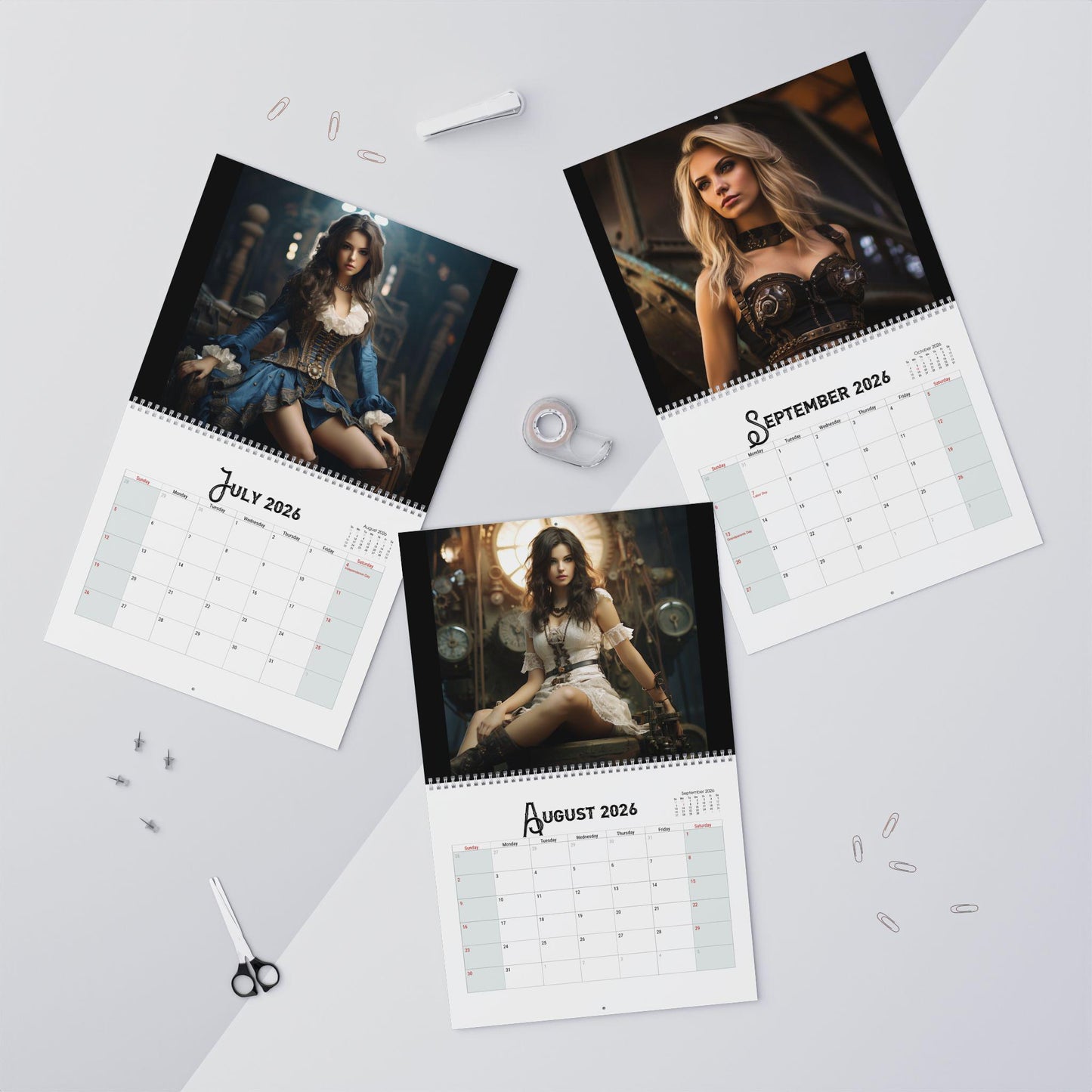 Steampunk Women Yearly Wall Calendar: Stylish Organizer, Unique Home Decor Gift, Customizable Planner