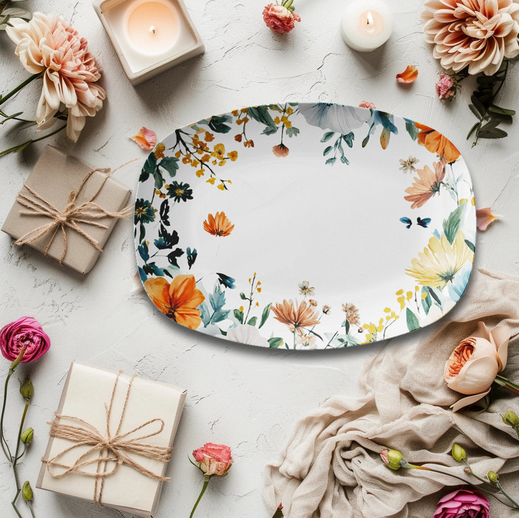 Floral Serving Platter: Handcrafted Decorative Dish for Celebrations, Gifts & Entertaining