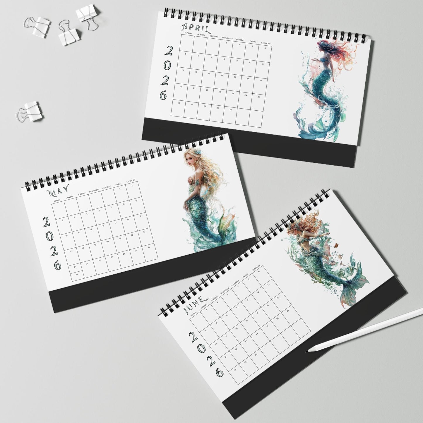 2026 Mermaid Desktop Calendar: Ocean Fantasy Yearly Planner & Monthly Organizer for Beach Lovers
