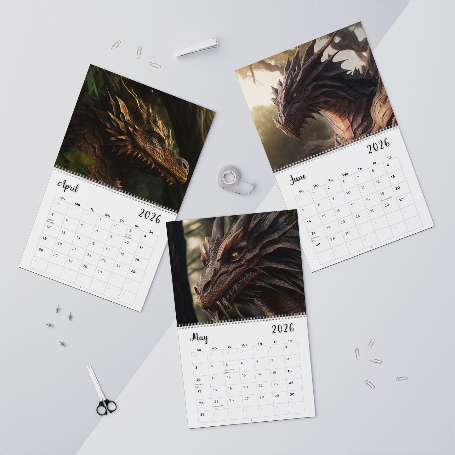 2026 Dragon Wall Calendar: Fantasy Art Home Office Decor