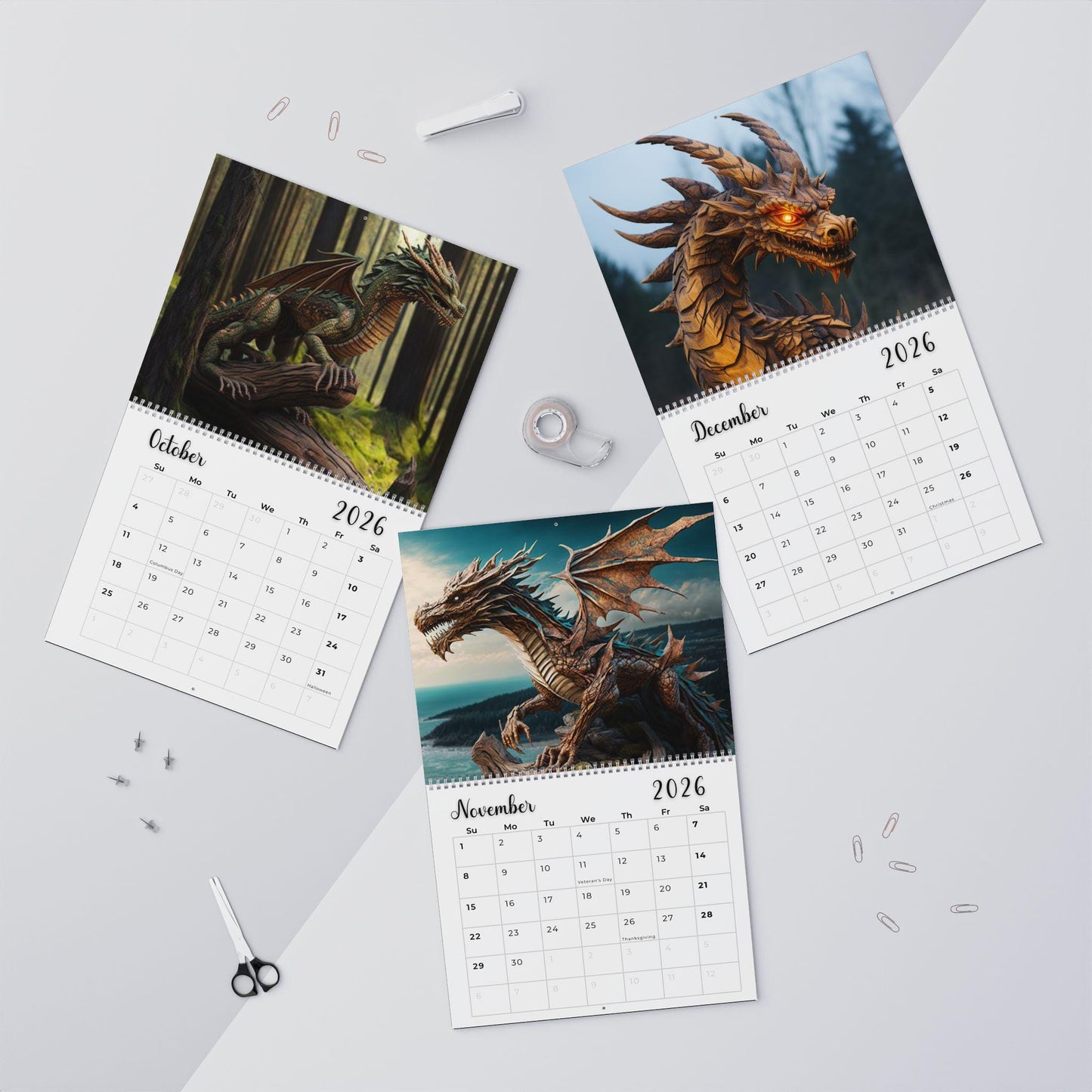 2026 Dragon Wall Calendar: Fantasy Art Home Office Decor