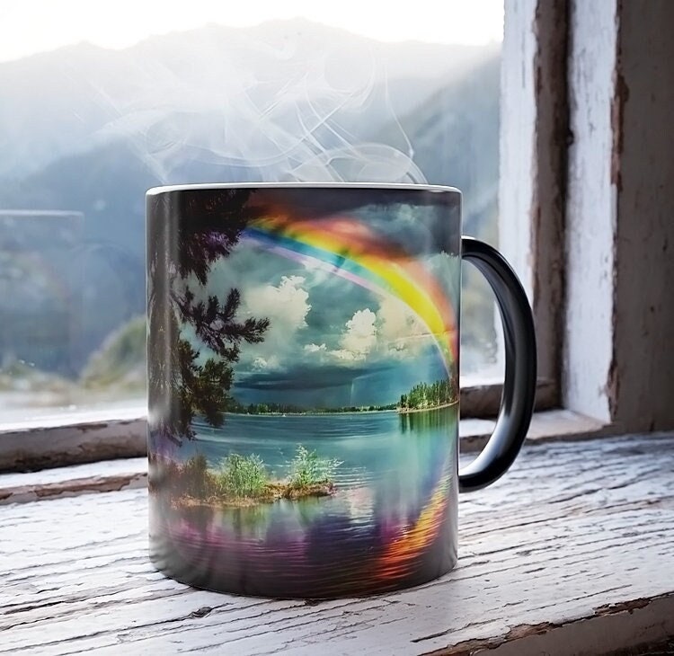 Color-Changing Rainbow Lake Mug: Heat Reactive Ceramic Coffee Cup