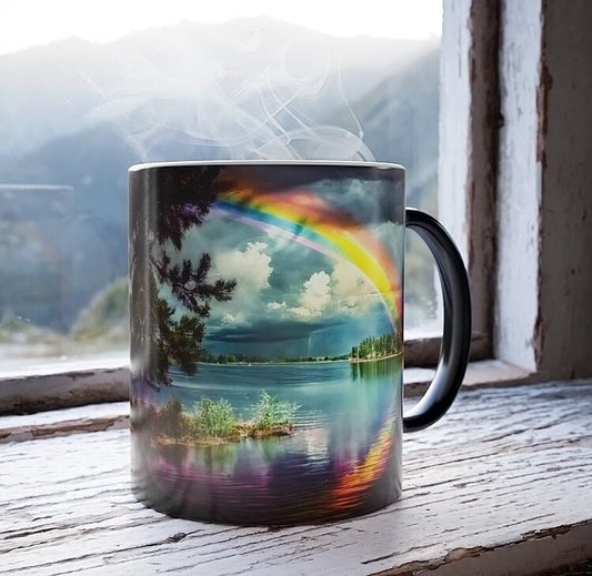 Color-Changing Rainbow Lake Mug: Heat Reactive Ceramic Coffee Cup