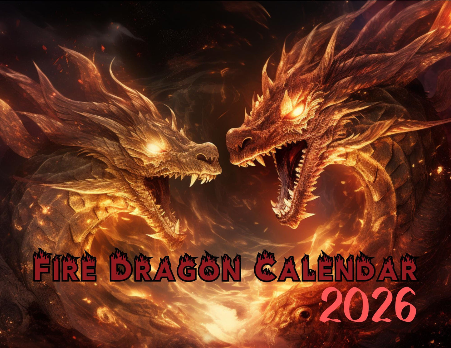 2026 Fire Dragon Wall Calendar: Gamer Fantasy Art Monthly Planner