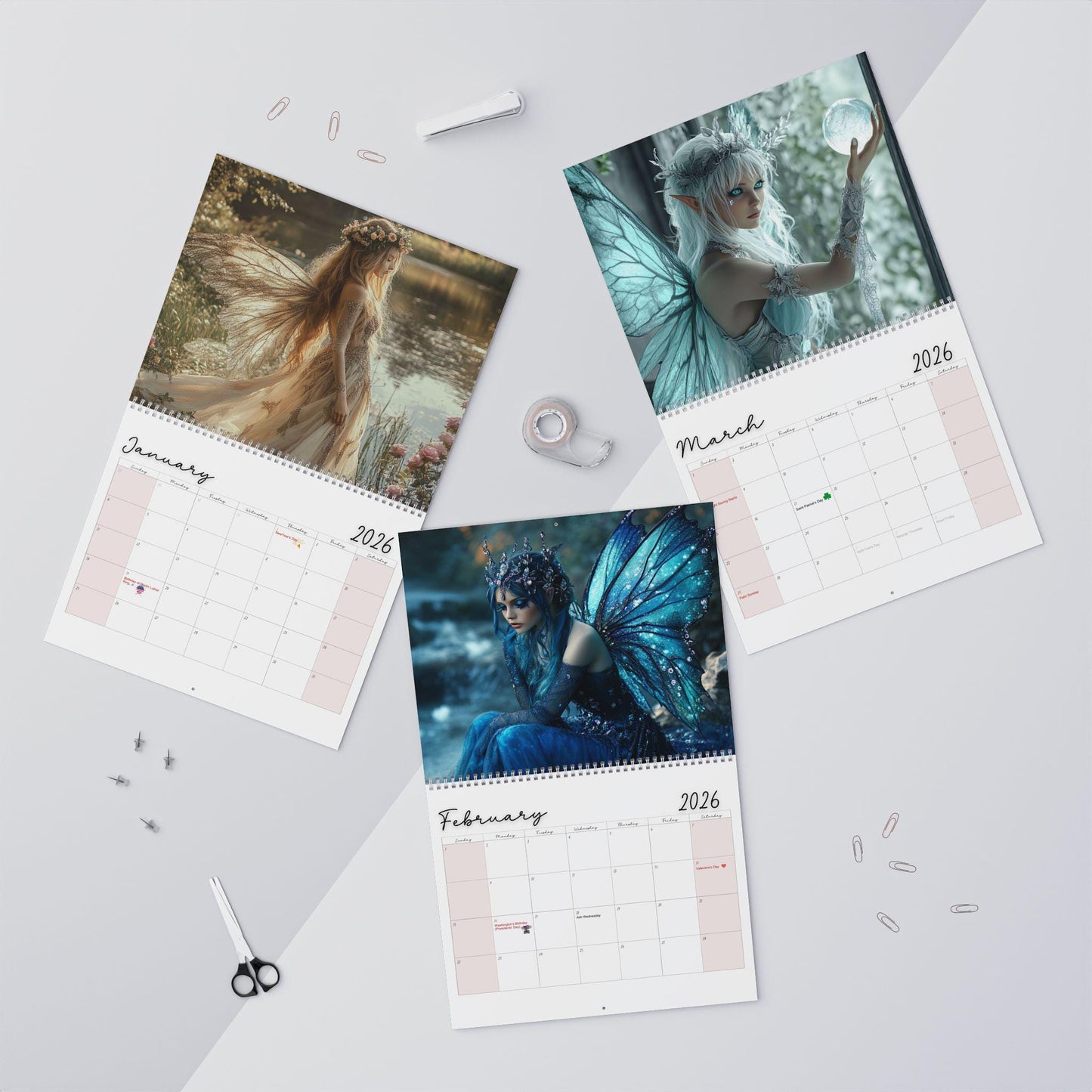 Enchanting Fairy-Themed Monthly Wall Calendar: Inspirational Planner & Nature Art Decor Gift