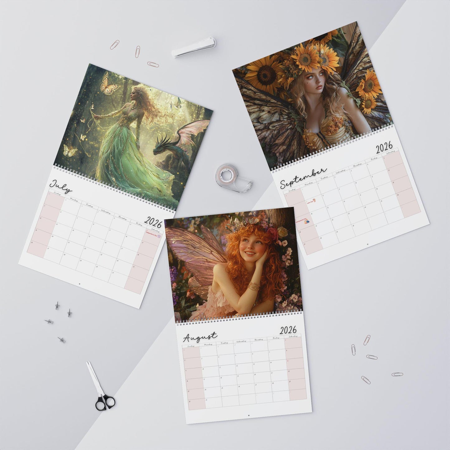 Enchanting Fairy-Themed Monthly Wall Calendar: Inspirational Planner & Nature Art Decor Gift