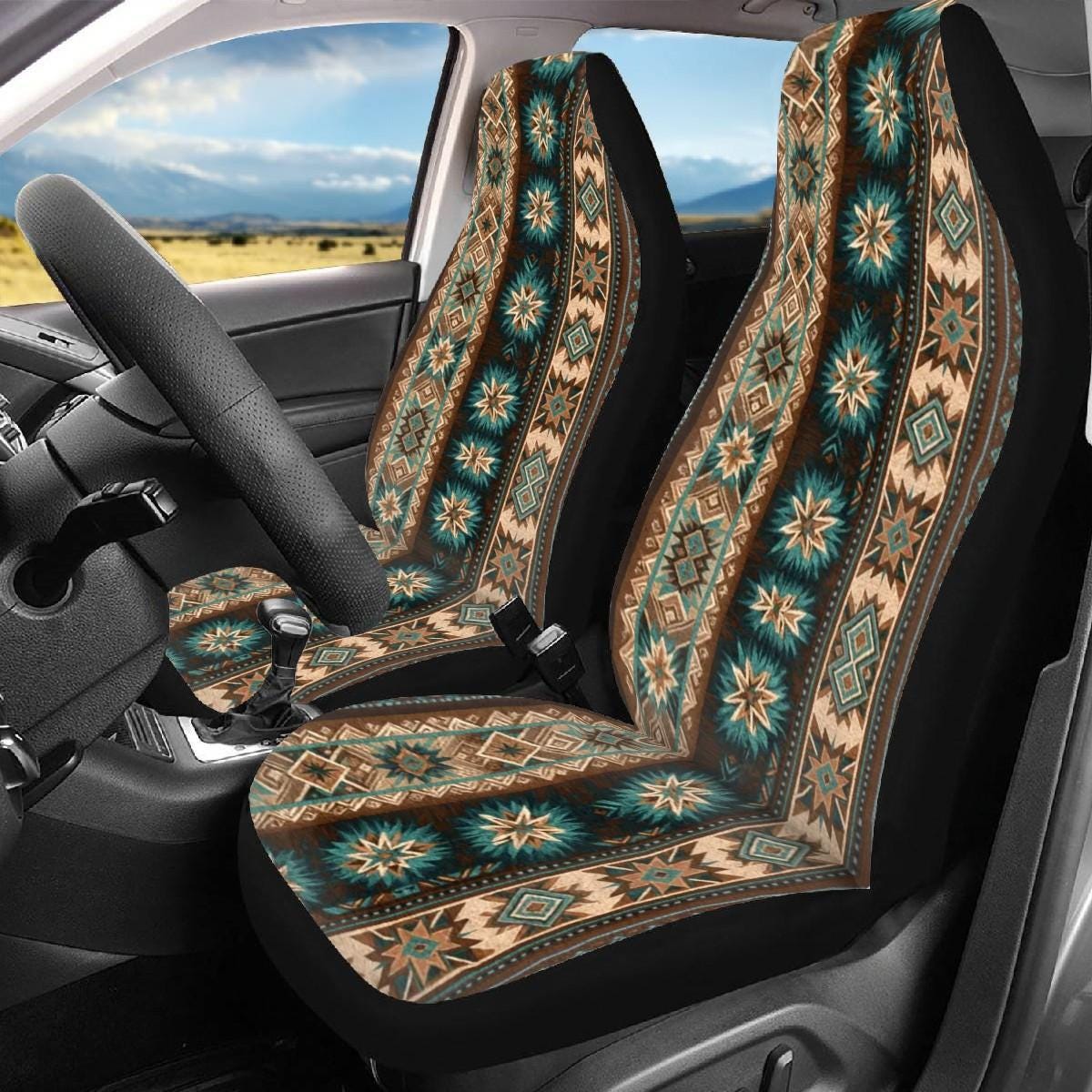 Southwestern-Inspired Full Set Car Seat Covers: Aztec, Brown Navajo Covers