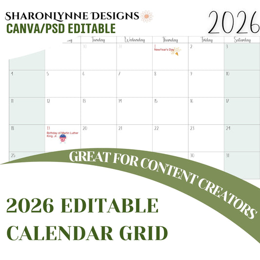 2026 Editable Monthly Calendar Bundle: Minimalist Printable Planner for Work & School (PDF Download)